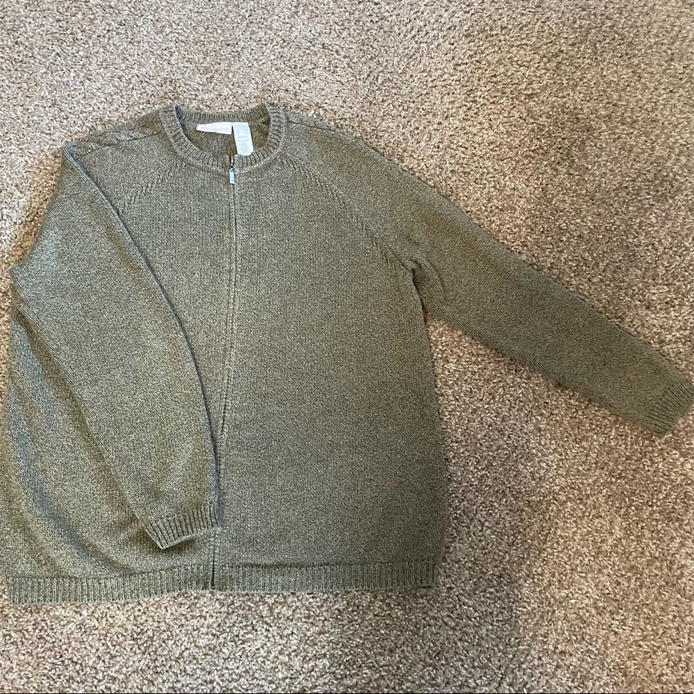 Green Knit Zipped Cardigan Sweater